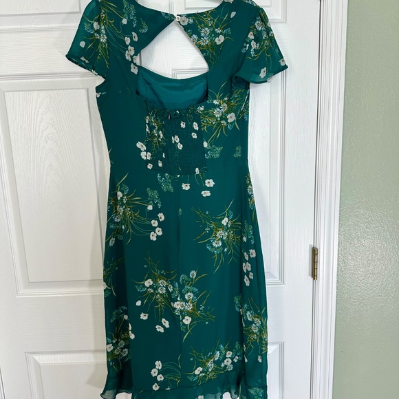 Rihoas Green Floral Dress Women's Medium Open Back Square Neck - Picture 4 of 11